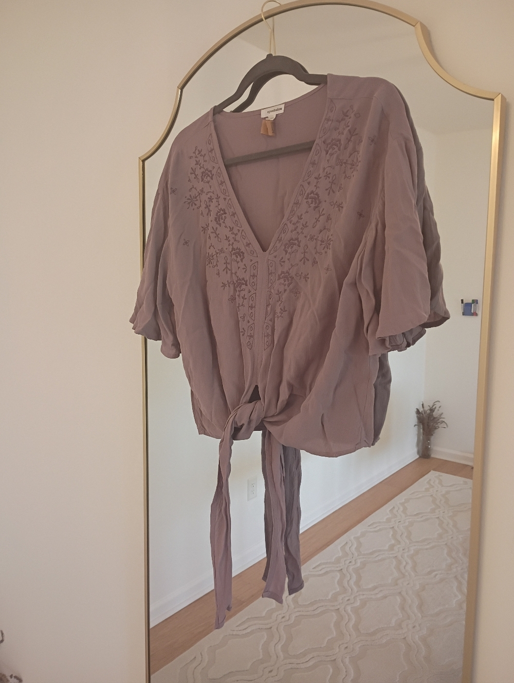 Embroidered Tie-Front Women’s Top in Purple